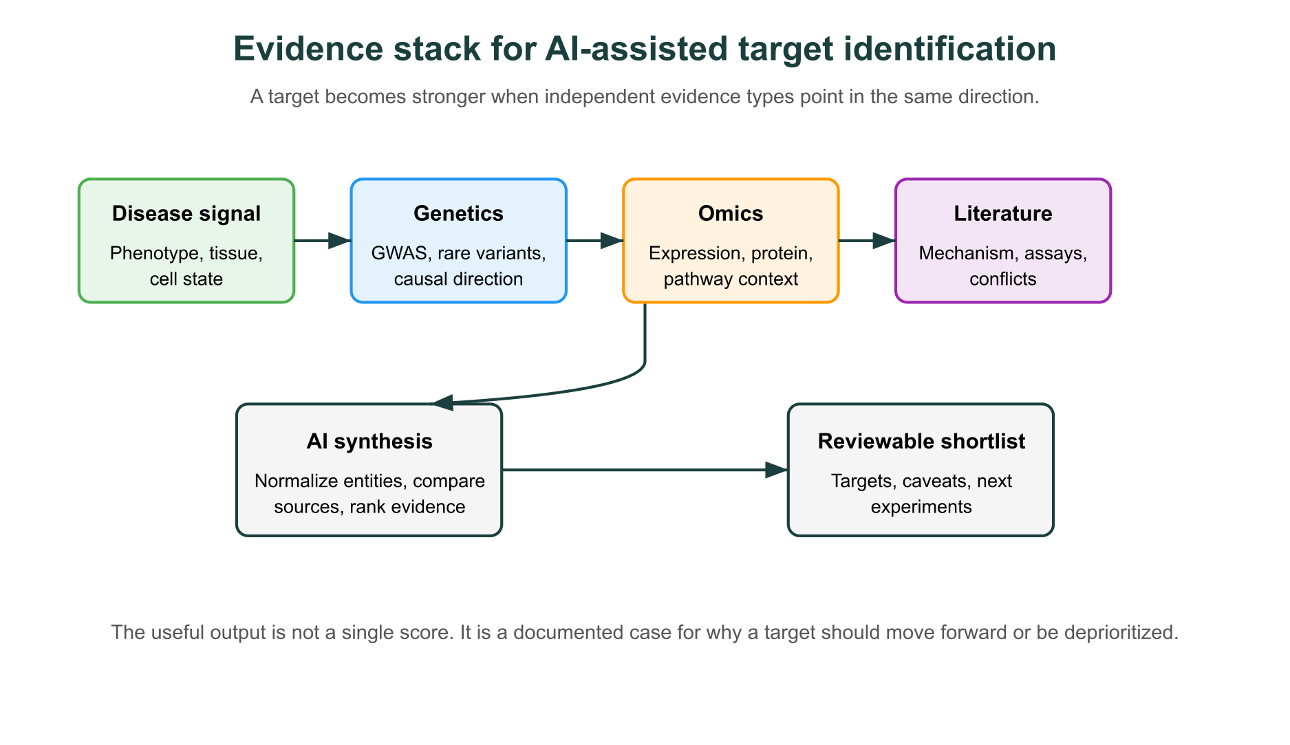 Evidence stack for AI-assisted target identification