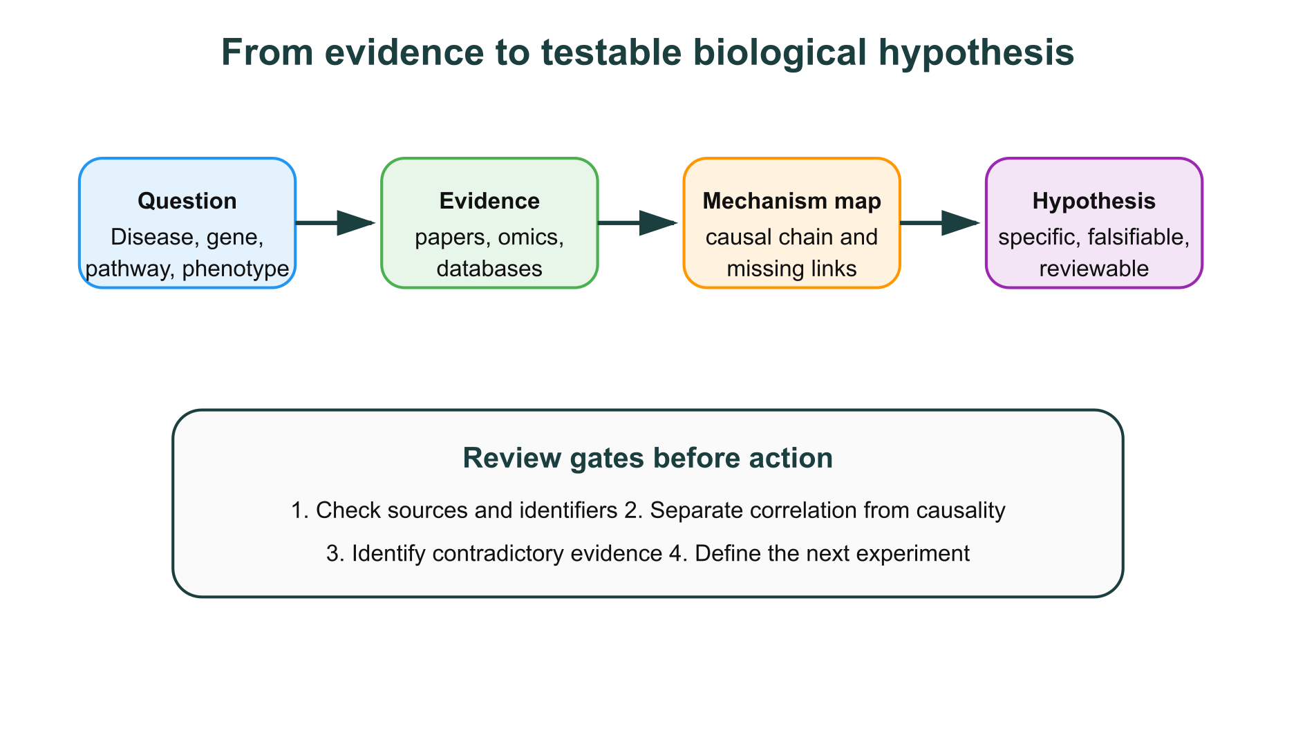 AI hypothesis generation workflow from biological question to reviewable hypothesis