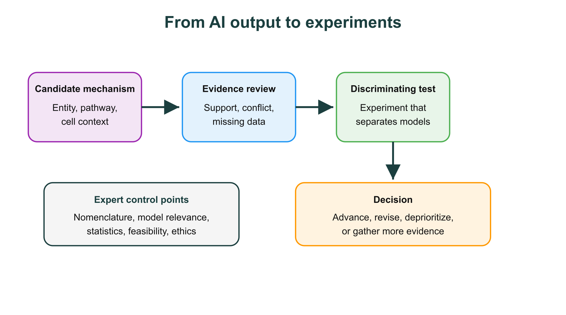 AI-assisted disease mechanism workflow from candidate mechanism to expert review and experiment