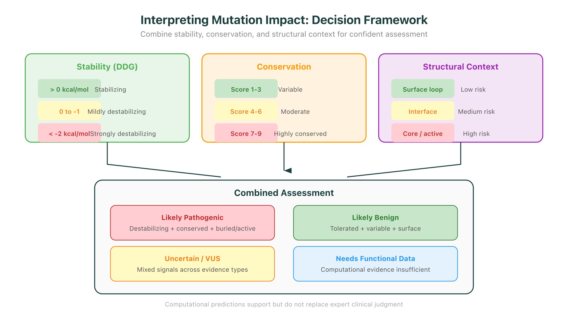 Interpreting protein mutation impact: how to combine stability, conservation, and structural context into an overall assessment